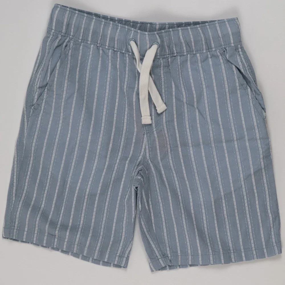 Gymboree Boys Striped Pull On Shorts Dusty Robin Blue 7 Cotton Linen NWT